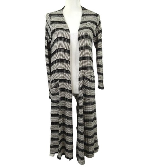 LuLaRoe Striped Open Front Cardigan Sweater Duster Womens Size XS Pockets - Picture 3 of 14